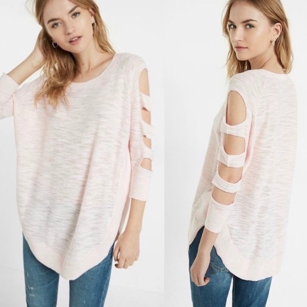 Express Pale Green Cold-Shoulder Tunic Sweater - Picture 8 of 8